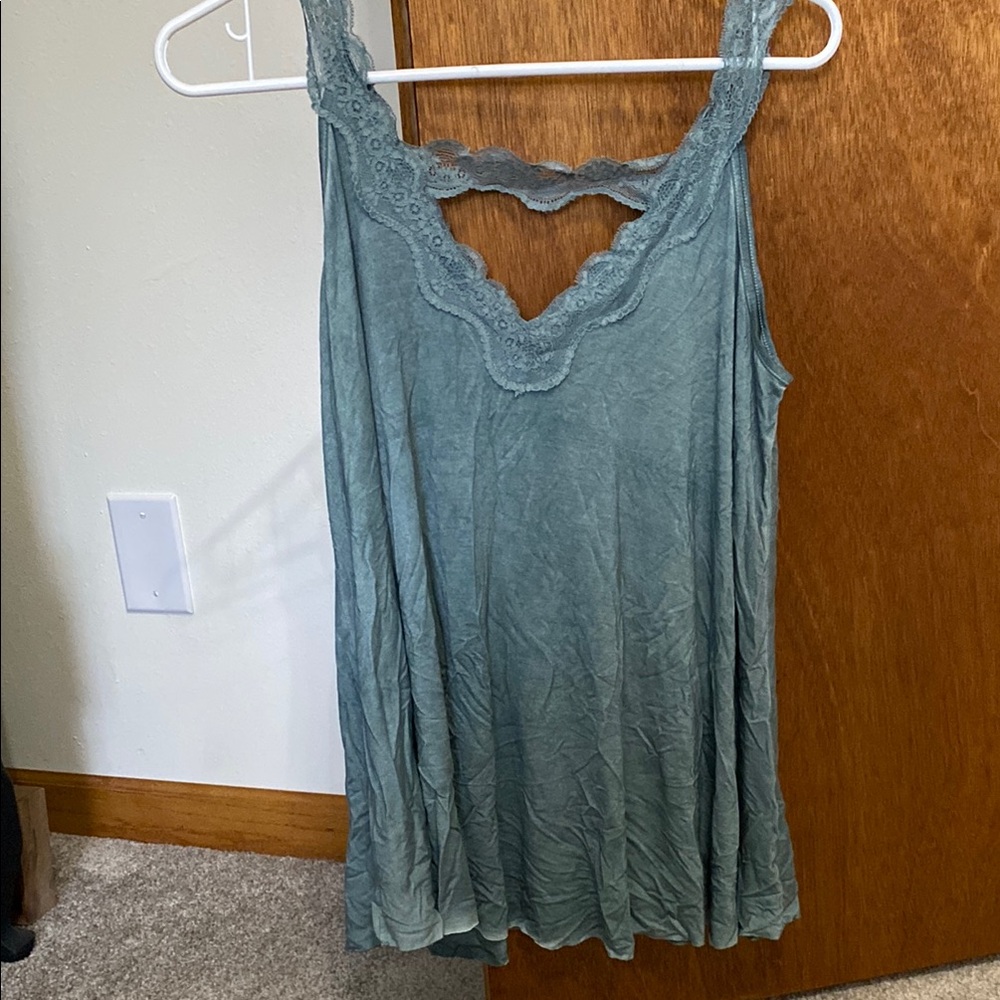 Lace Trimmed Sleeveless Top in Teal
